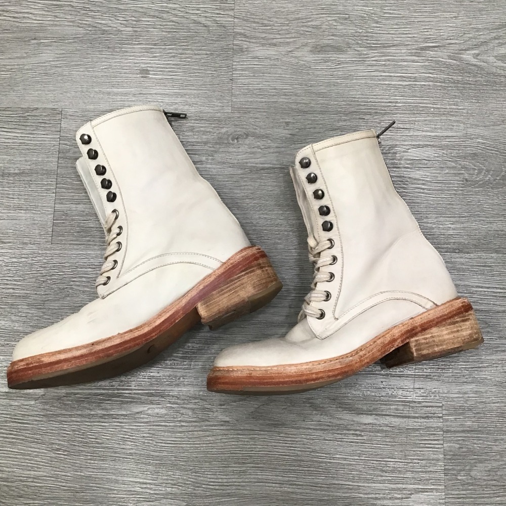 Free People Santa Fe Lace-Up Boots Ecru Leather EU 37 Distressed Western Combat - Picture 4 of 8